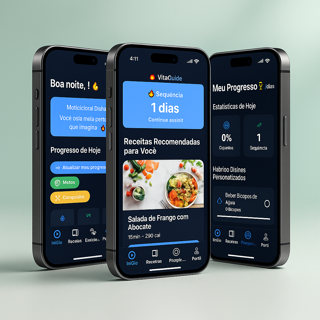 VitaGuide app em diferentes telas